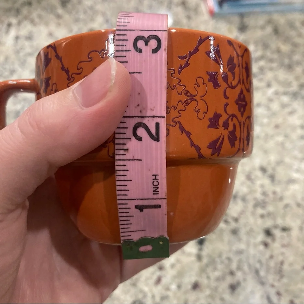 World Market Set of 6 coffee cups with metal holder **1 glued back* Holder Rustd - Picture 14 of 16